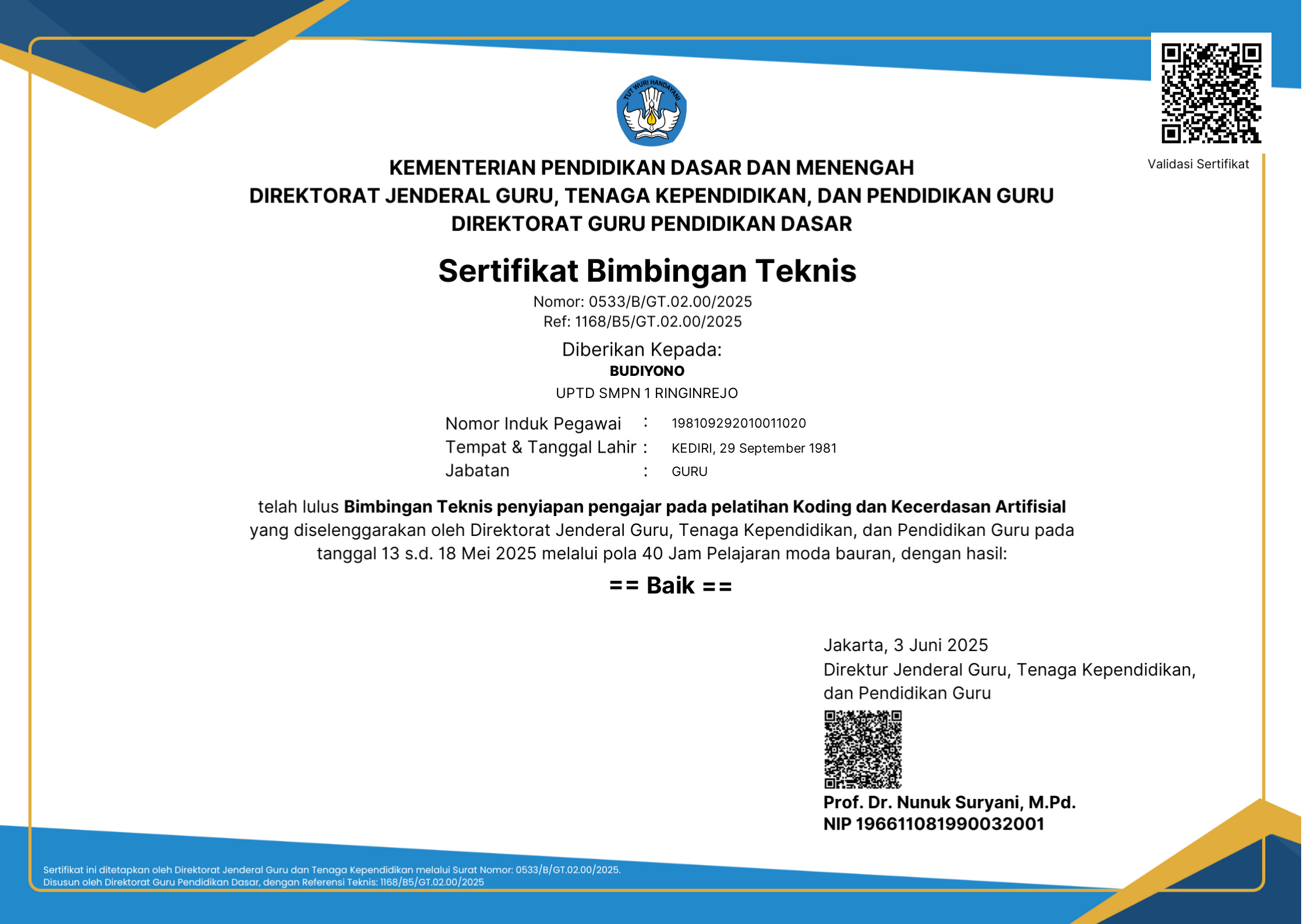 Bimtek Penyiapan Pengajar Koding dan Kecerdasan Artifisial